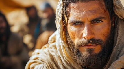 Poster - Close-up Portrait of a Man with a Beard and a Scar.