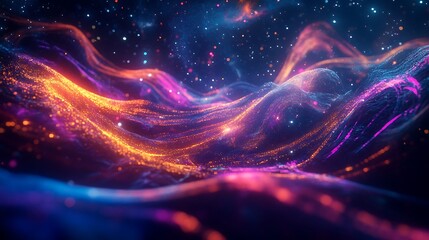 Poster - 3D Visualization of Background Music with Glowing Waveforms Pulsing in a Futuristic Dark Space