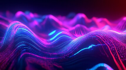 Poster - 3D Visualization of Background Music with Glowing Waveforms Pulsing in a Futuristic Dark Space