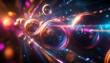 Aufkleber - Futuristic Representation of Music with Floating Glowing Spheres and Rings Pulsating with Sound Waves in 3D Space