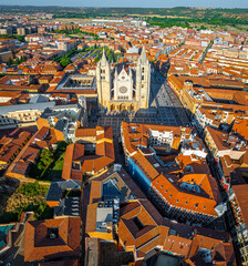 Aerial view of León, a city on the Bernesga River in northwest Spain, is the capital of the Province of León