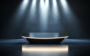 Aufkleber - 3D Podium with Sleek Elliptical Design Illuminated by Surrounding Light Beams in a Dark Minimalistic Space