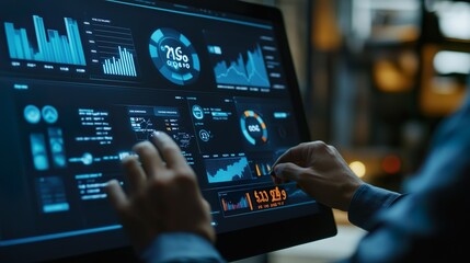 A person is using a computer monitor to view a graph