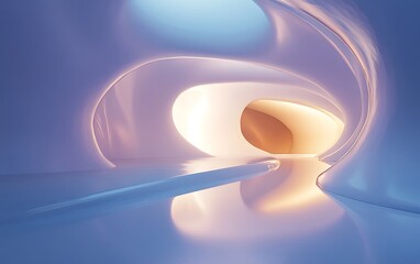 Aufkleber - 3D Room with Flowing Organic Curves and Glowing Centerpiece in a Futuristic Ambient Space