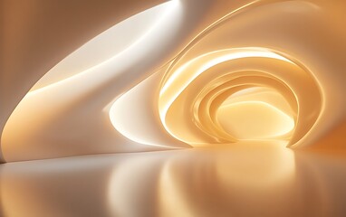 Aufkleber - 3D Room with Flowing Organic Curves and Glowing Centerpiece in a Futuristic Ambient Space