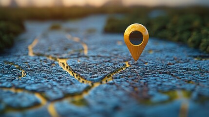Fototapete - Location Pin Above Cityscape.