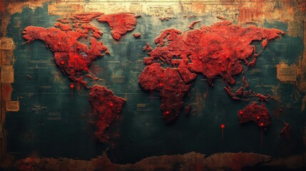 Poster - Red World Map.