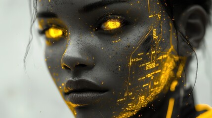 Poster - Cyborg Woman with Glowing Yellow Eyes