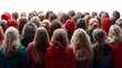 © POLO VECTORS - A diverse crowd of people stand facing forward with their backs to the camera