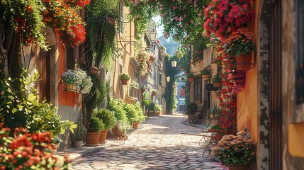 Flowers Decoration of Vintage Courtyard, typical house in Cordoba - European travel