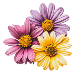 Poster - PNG Colorful daisies in bloom on a white background