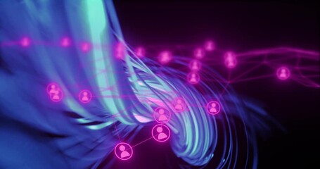 Poster - Animating network connections and user icons over abstract blue and purple background