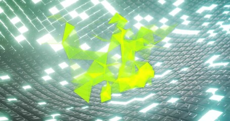 Poster - Animating yellow geometric shapes over illuminated keyboard keys