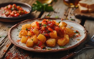 Wall Mural - Roasted or grilled potatoes on white plate.