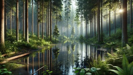 Rain in the forest lake nature tree trees river landscape swamp reflection pond sky green. Rain in the forest summer spring autumn environment woods wood natural park mirror blue plant beauty.