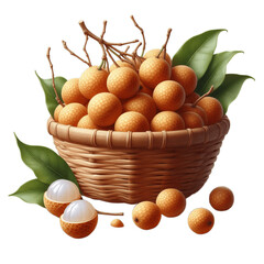 Wall Mural - longan fruits on basket isolated transparent background png