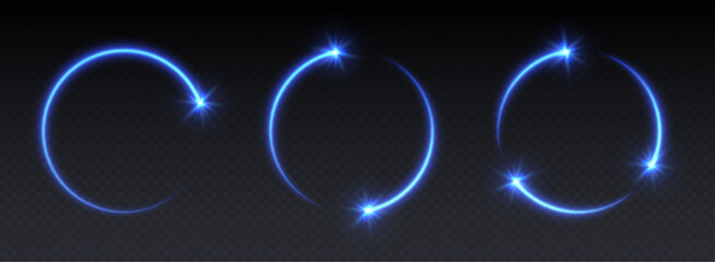 Wall Mural - glowing blue shooting star circles with sparkles, light frames, stars in circular motion, abstract s