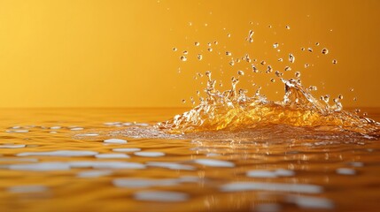 Canvas Print - Water droplets splash and create a crown-like pattern on a golden surface