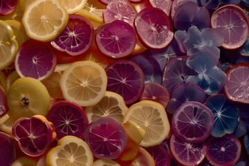 Poster - A vibrant arrangement of sliced citrus fruits and colorful flowers.