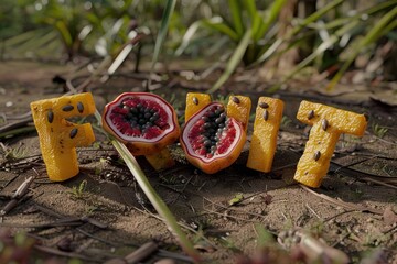 Poster - A creative arrangement of fruit letters spelling 