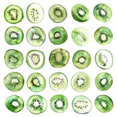 Poster - A collection of kiwi fruit slices showcasing various shades of green and patterns.