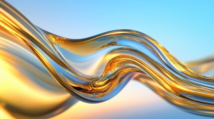 Poster - Golden waves blend seamlessly into a bright blue background, creating a mesmerizing flow of light and color
