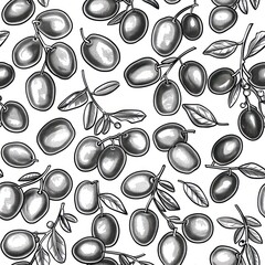 Sticker - A monochromatic pattern featuring various olives and leaves.