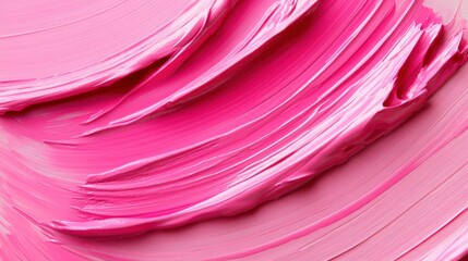 Poster - Close-up view of smooth pink paint strokes showcases vibrant textures in an artistic workspace