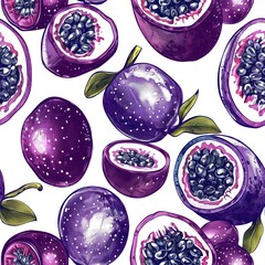 Sticker - A vibrant illustration of passion fruits, showcasing their whole and sliced forms.