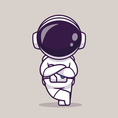 Wall Mural - cute astronaut standing with folding hand cartoon vector icon illustration science technology icon c