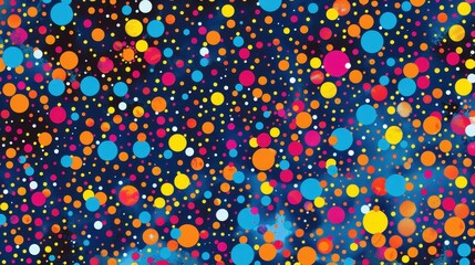 Wall Mural - A vibrant pattern of circles in various colors set against a dark background, creating an abstract and lively visual effect