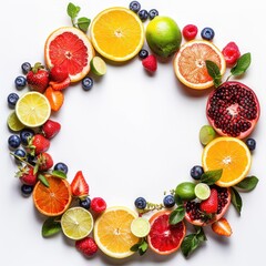 Wall Mural - A circular arrangement of vibrant fruits, showcasing freshness and variety.