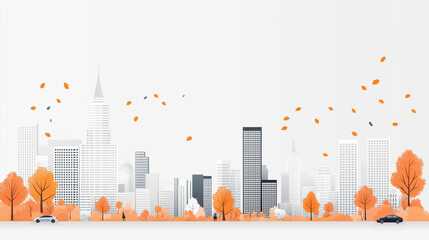 Sticker - illustration of a city with cars and people, cute illustration, simple, minimalistic, vector art, comfy fall vibes.