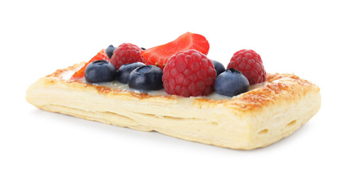 Canvas Print - Tasty puff pastry with berries isolated on white