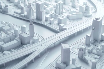 Wall Mural - Cityscape with highway and road in background urban travel and business infrastructure concept