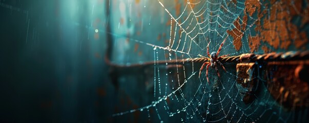 Spider Web with Dew Drops