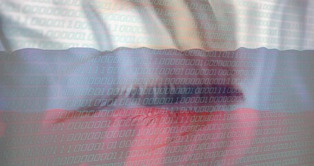 Poster - Close-up of human eye with binary code animation in foreground