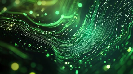 Wall Mural - Emerald Data Streams: A mesmerizing spectacle of glowing green data streams, swirling and pulsing with energy, against a dark background. 