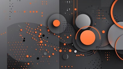 Poster - Abstract artwork featuring overlapping circles and geometric patterns in shades of gray and orange, creating a dynamic composition.