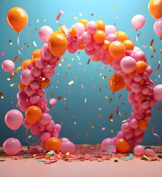 'Happy your orange concept. background design. copyspace Balloon confetti Birthday copy space festive holiday greeting card party celebrate air pink concept ... See More