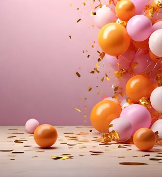 'Happy your orange concept. background design. copyspace Balloon confetti Birthday copy space festive holiday greeting card party celebrate air pink concept ... See More