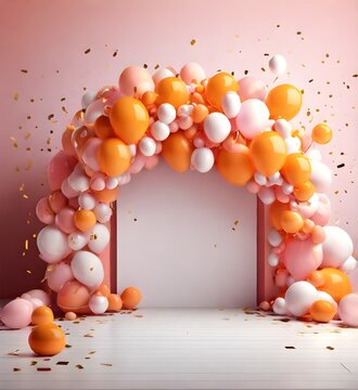 'Happy your orange concept. background design. copyspace Balloon confetti Birthday copy space festive holiday greeting card party celebrate air pink concept ... See More