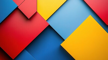 Poster - Vibrant Geometric Abstract: Red, Yellow, and Blue Overlapping Squares 