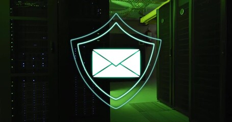 Poster - Animating email security over server room background in tech environment