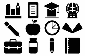 Wall Mural - Education black icons. School simple icon silhouette vector line art illustration
