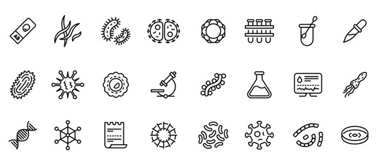 contagion microbes flu viruses microorganisms line icons