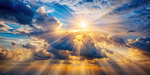 ethereal sky with sunlight rays shining through clouds, ethereal, sky, sunlight, rays, clouds, natur