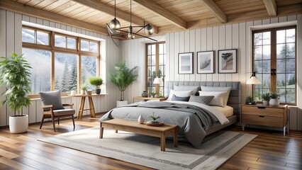 Wall Mural - Scandinavian interior design style master bedroom