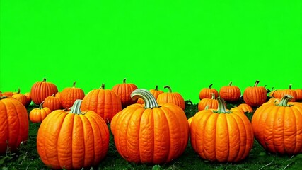 pushing over a pumpkin patch against a chroma key green screen for halloween meme.