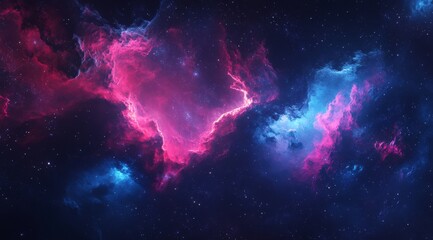 Wall Mural - A stunning view of a cosmic nebula, blending vibrant pink and blue hues in the vastness of deep space